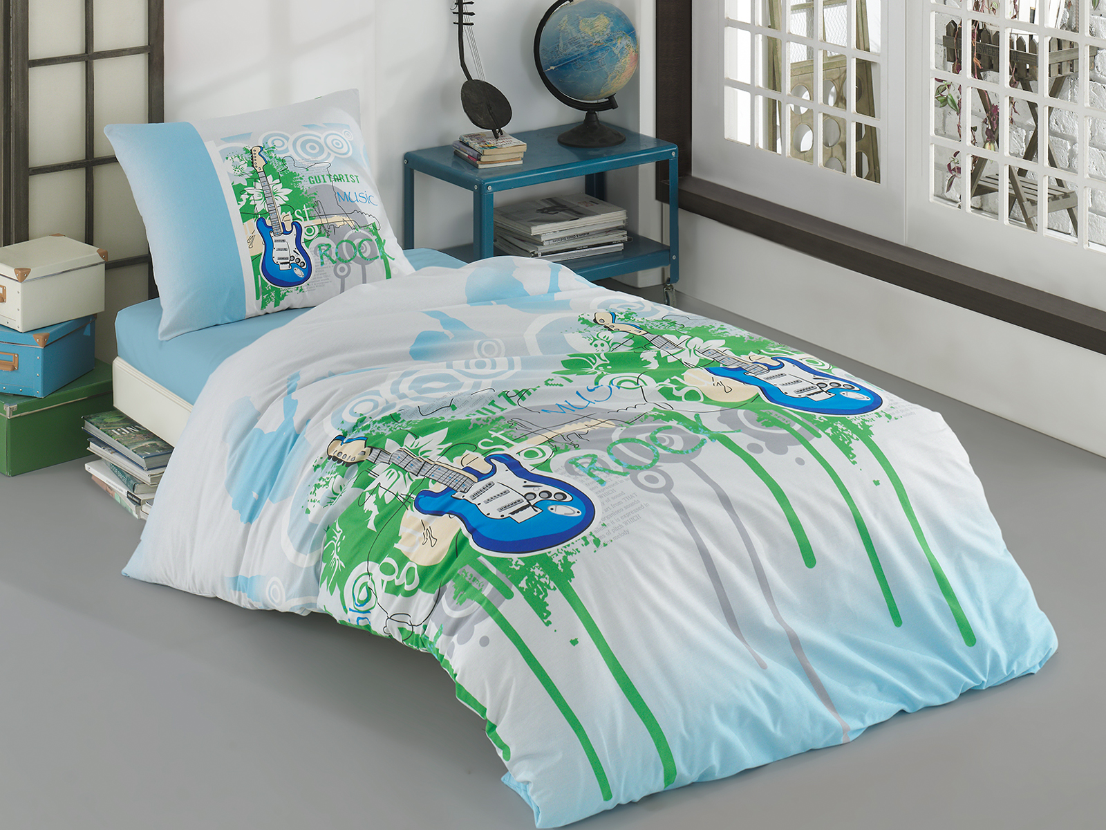 Bettwäsche-Set Aus 100% Baumwolle – Streifendesign In Grau & Blau – Für Einzelbett